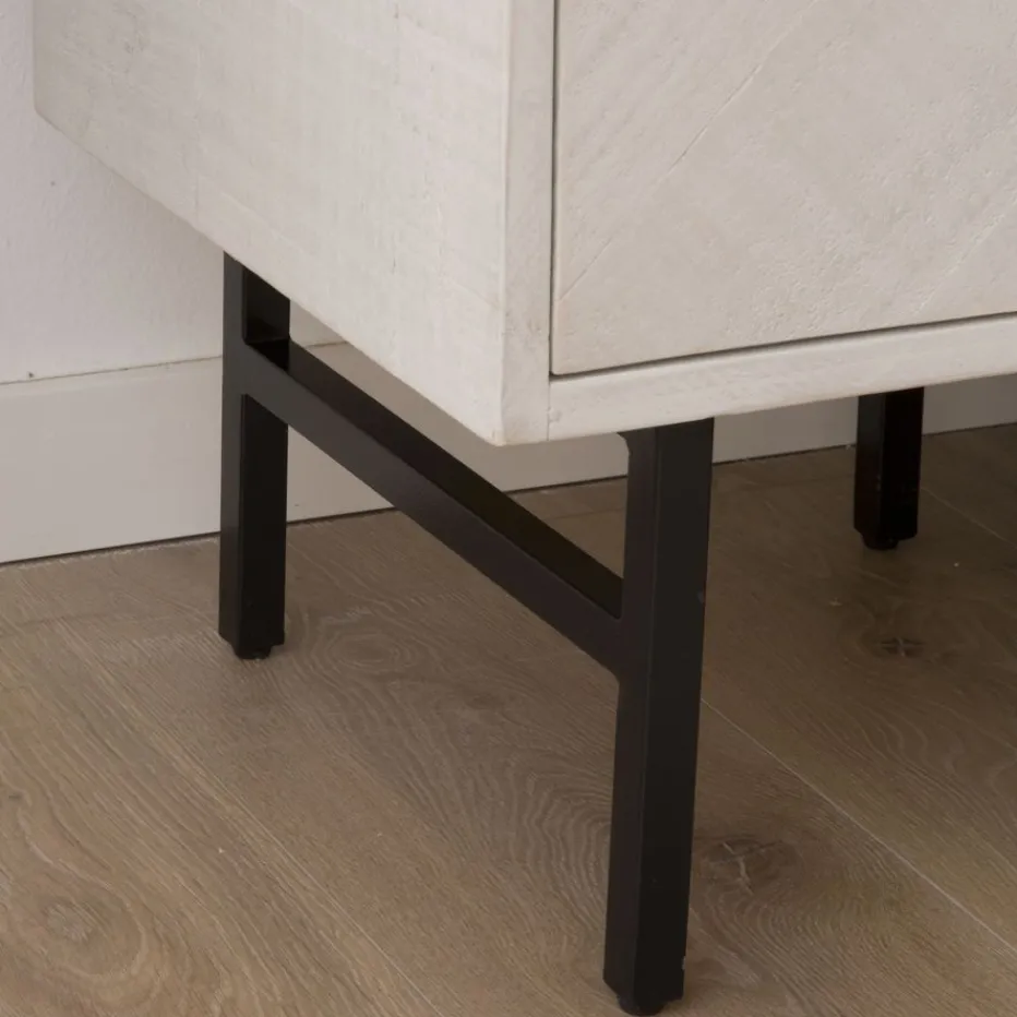 Enzo Table de nuit en bois massif et métal couleur blanc wild^Banak New