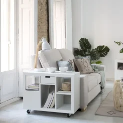 Evoiss Meuble d'appoint à roulettes laqué en blanc^Banak Clearance