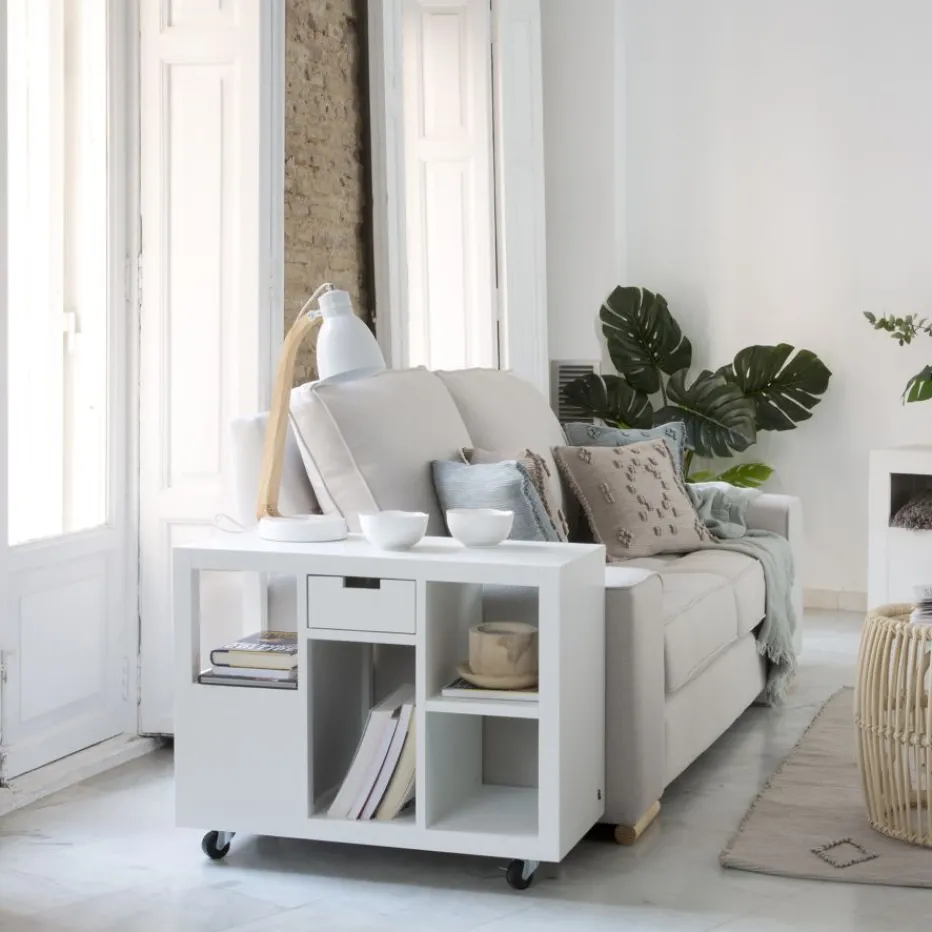 Evoiss Meuble d'appoint à roulettes laqué en blanc^Banak Clearance
