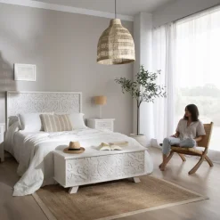 Ezza Fauteuil en bois massif et rotin couleur naturel^Banak Online