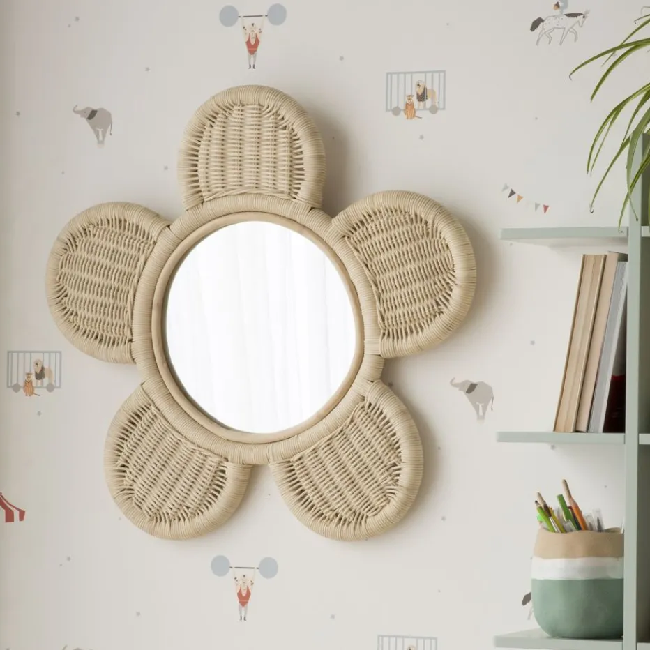 Fleur Miroir mural rond en forme de fleur en rotin naturel^Banak Best