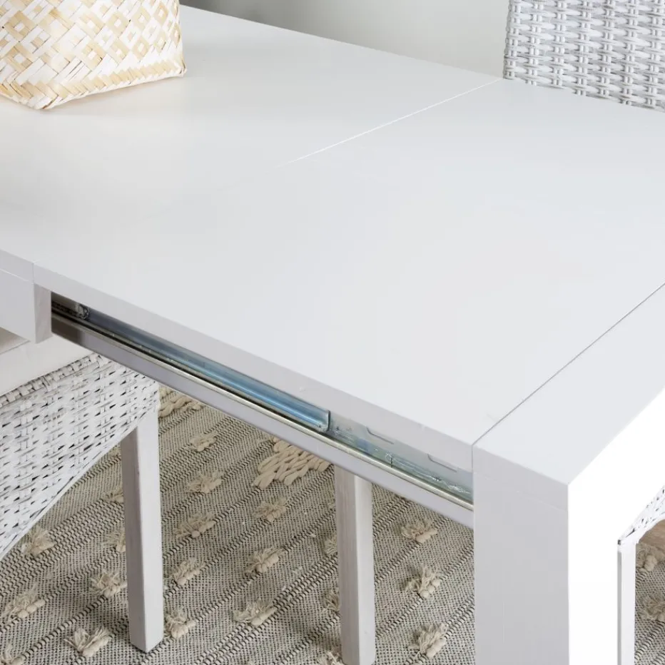 Gael Table à manger rectangulaire extensible 120/170 en bois laqué blanc^Banak