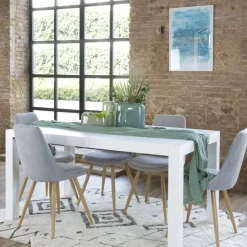 Gael Table à manger rectangulaire extensible 160/210 en bois laqué blanc^Banak Hot