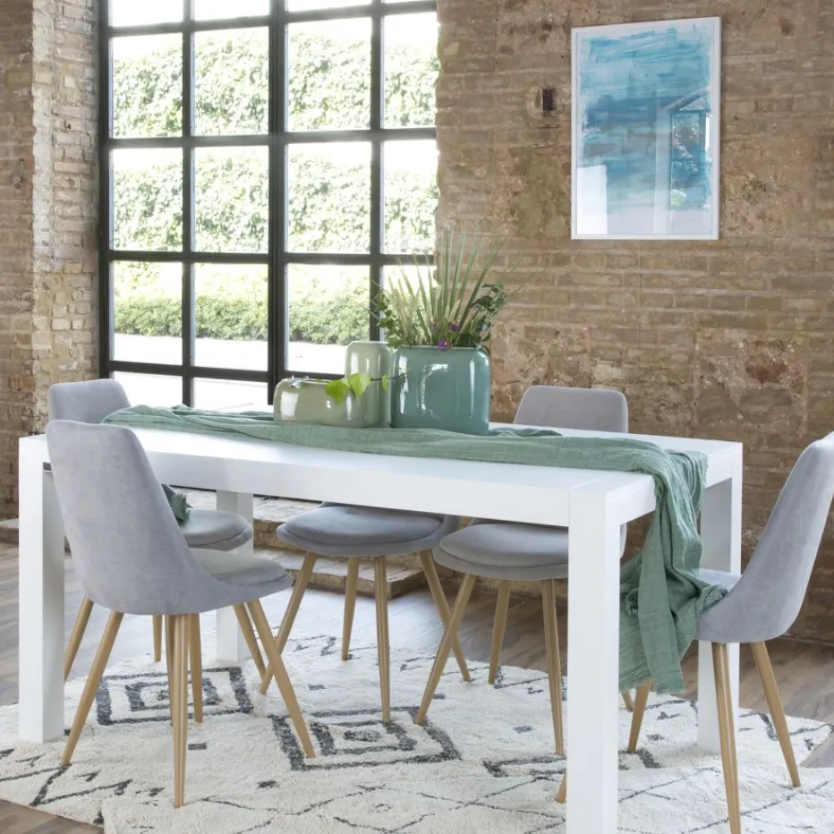 Gael Table à manger rectangulaire extensible 160/210 en bois laqué blanc^Banak Hot