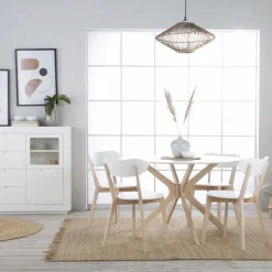 Gales Mesa de comedor redonda de madera color blanco y natural^Banak Best