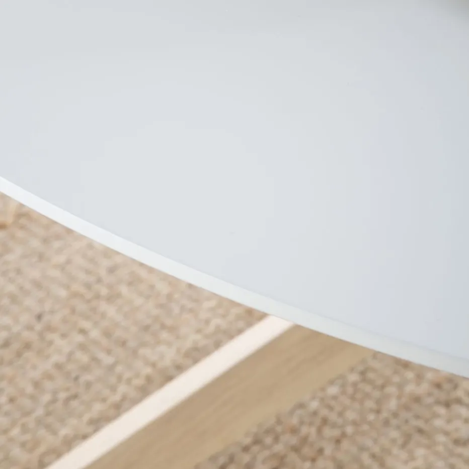 Gales Mesa de comedor redonda de madera color blanco y natural^Banak Best