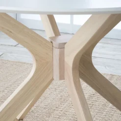 Gales Mesa de comedor redonda de madera color blanco y natural^Banak Best