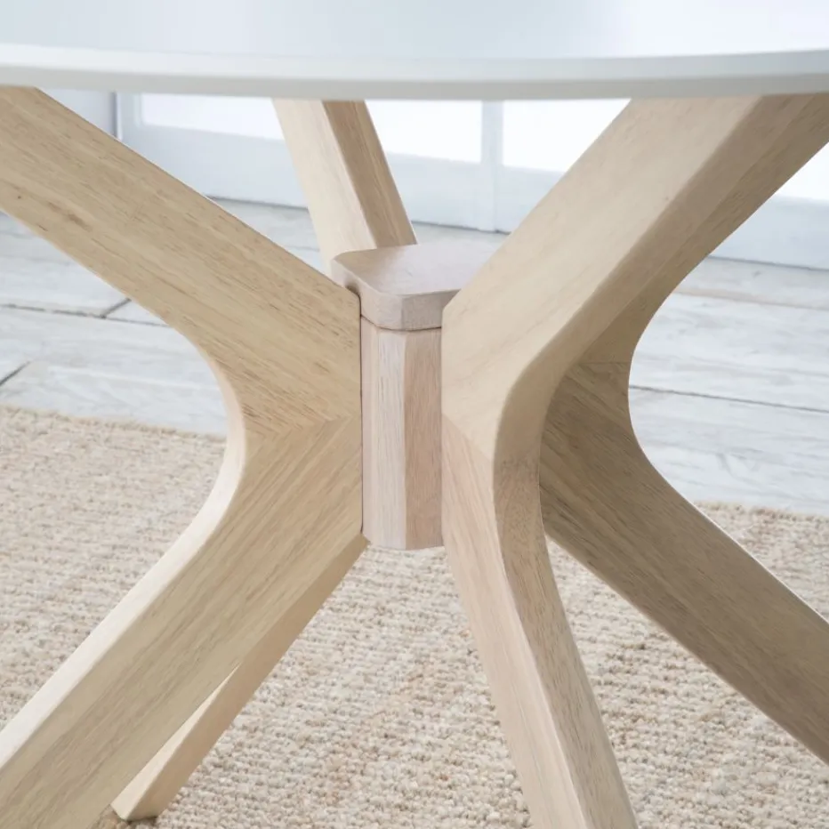 Gales Mesa de comedor redonda de madera color blanco y natural^Banak Best