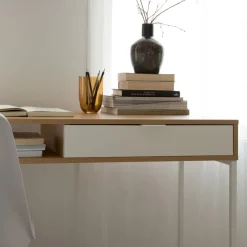 Gauguin Bureau en chêne light et métal blanc avec tiroir^Banak Sale