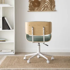 Haru Chaise de bureau rembourrée en vert avec bois et roulettes^Banak Outlet