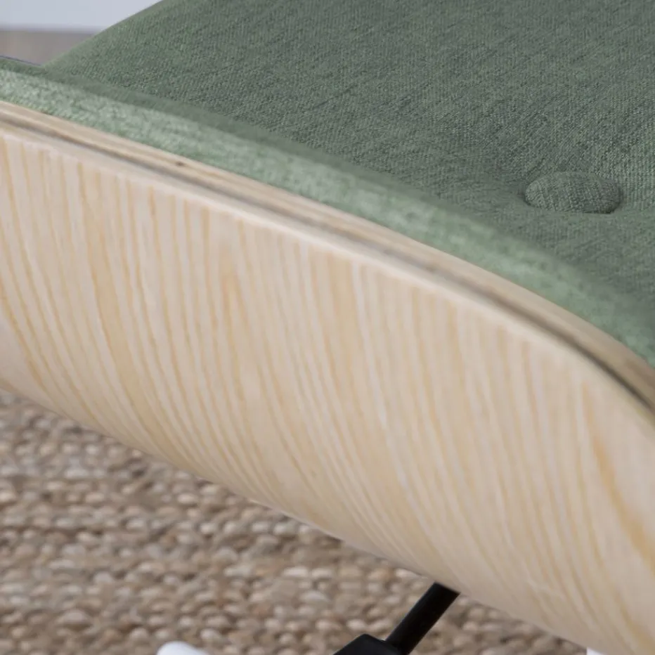 Haru Chaise de bureau rembourrée en vert avec bois et roulettes^Banak Outlet
