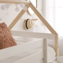 Haus Cama alta con tobogán para colchón de 90x190 lacada en blanco y natural^Banak Sale