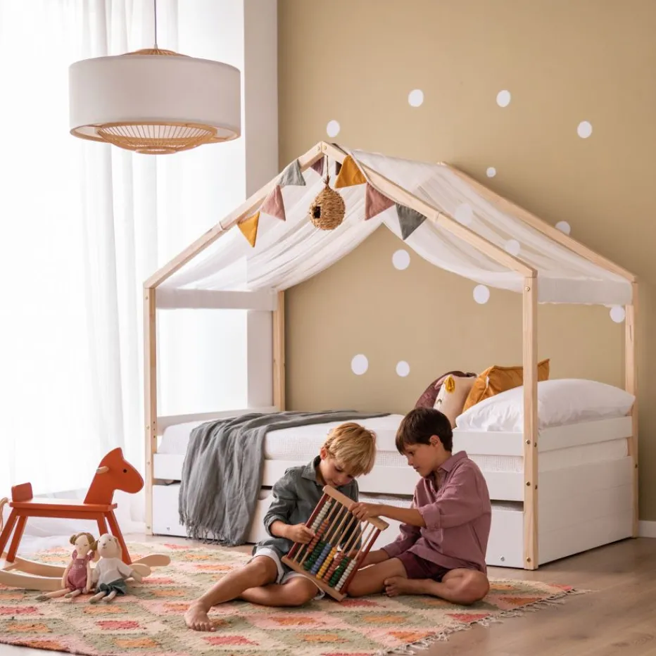 Haus Cama con forma de casa y somier de arrastre para colchón de 90x190 lacada e^Banak Outlet