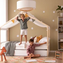 Haus Cama con forma de casa y somier de arrastre para colchón de 90x190 lacada e^Banak Outlet