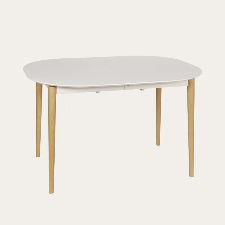 Icara Mesa de comedor extensible ovalada 120/220 lacada en blanco y natural^Banak Hot