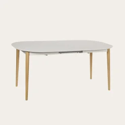 Icara Mesa de comedor extensible ovalada 120/220 lacada en blanco y natural^Banak Hot