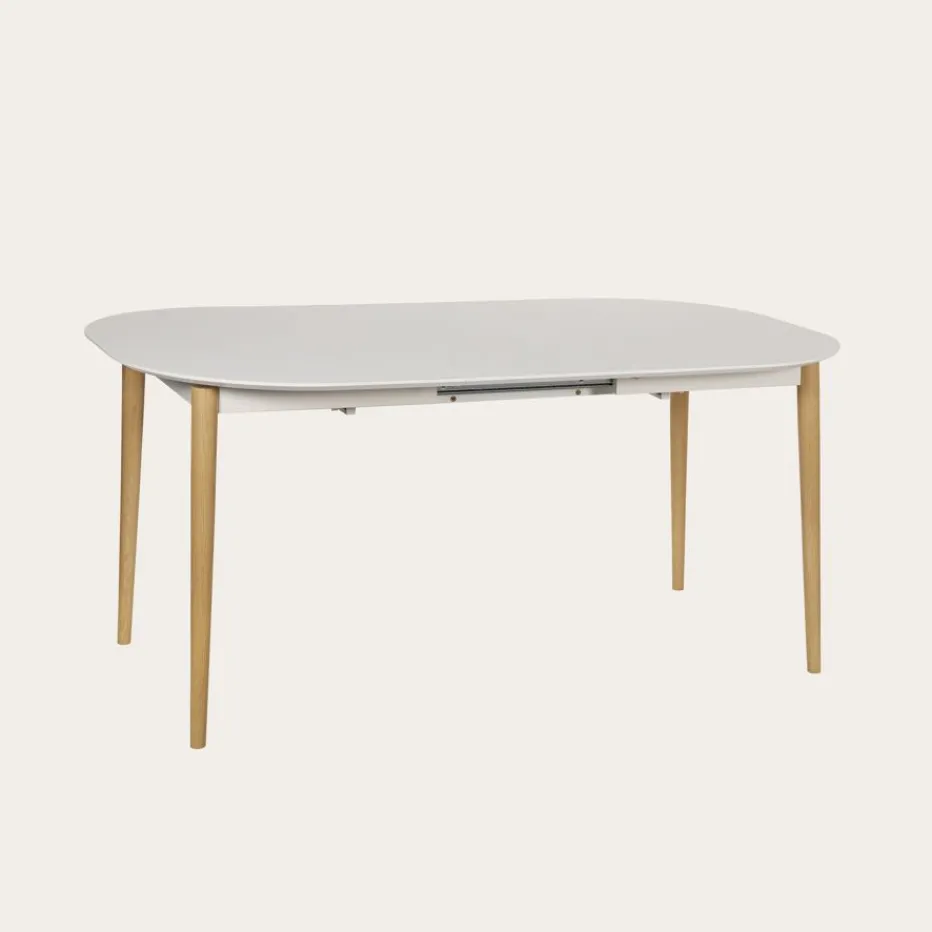 Icara Mesa de comedor extensible ovalada 120/220 lacada en blanco y natural^Banak Hot