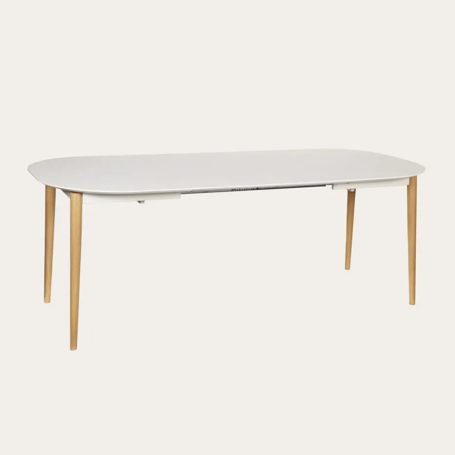 Icara Mesa de comedor extensible ovalada 120/220 lacada en blanco y natural^Banak Hot