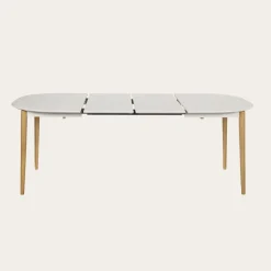 Icara Mesa de comedor extensible ovalada 120/220 lacada en blanco y natural^Banak Hot