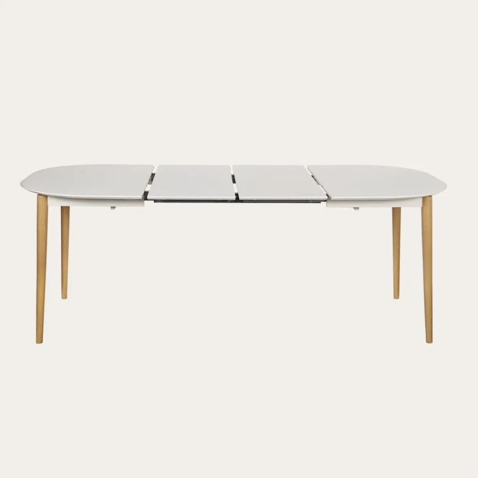 Icara Mesa de comedor extensible ovalada 120/220 lacada en blanco y natural^Banak Hot