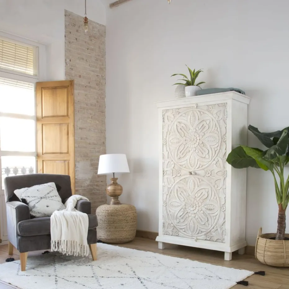 Indira Armoire en bois massif sculpté de manguier^Banak Hot