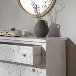 Indira Confortable blanche en bois massif sculpté de manguier^Banak New