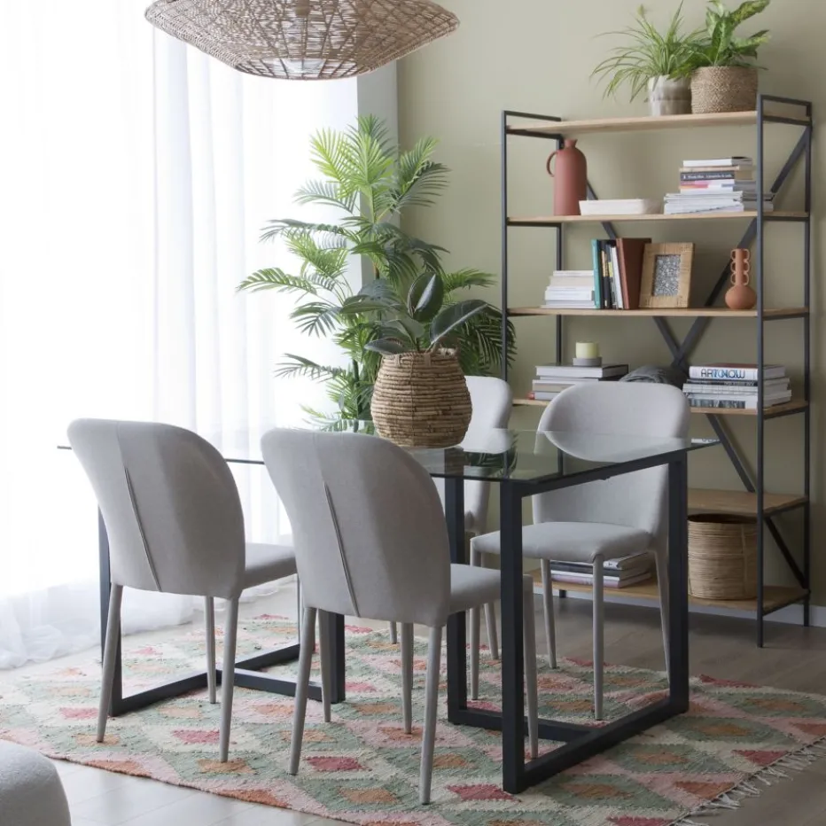 Irune Table à manger en métal gris anthracite et verre de 160x95^Banak Outlet