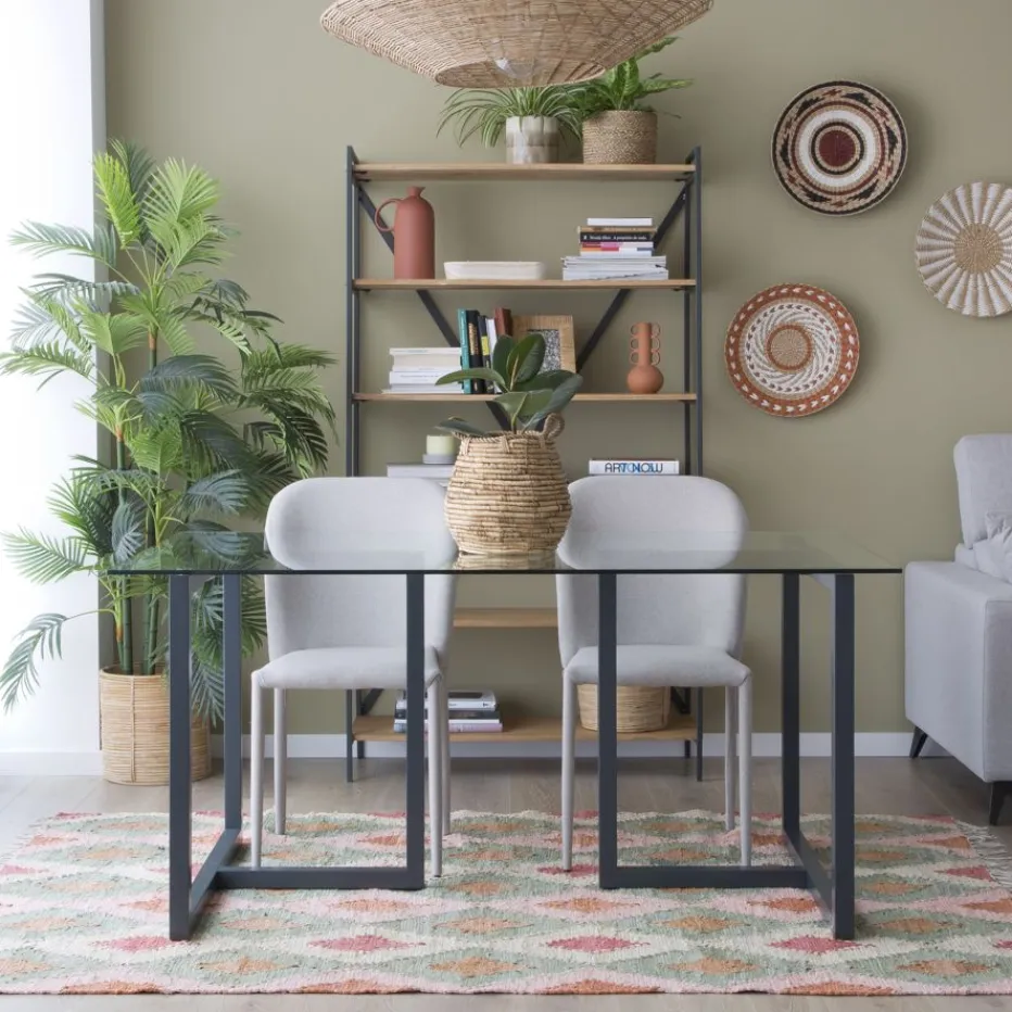 Irune Table à manger en métal gris anthracite et verre de 160x95^Banak Outlet