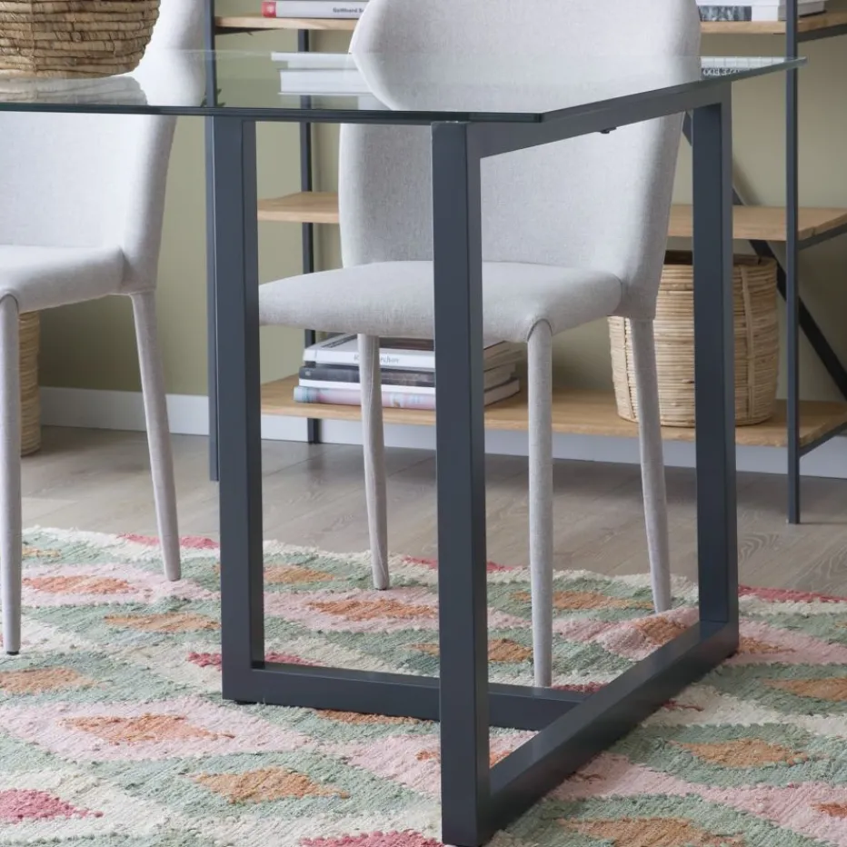Irune Table à manger en métal gris anthracite et verre de 160x95^Banak Outlet