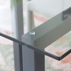 Irune Table à manger en métal gris anthracite et verre de 160x95^Banak Outlet