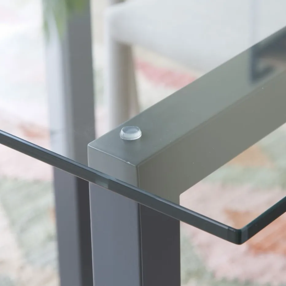 Irune Table à manger en métal gris anthracite et verre de 160x95^Banak Outlet