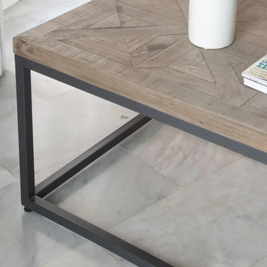 Irune Table basse en bois massif et métal carrée^Banak Online