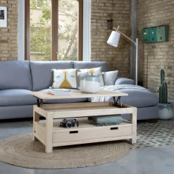 Jil Table basse relevable en bois couleur naturelle^Banak