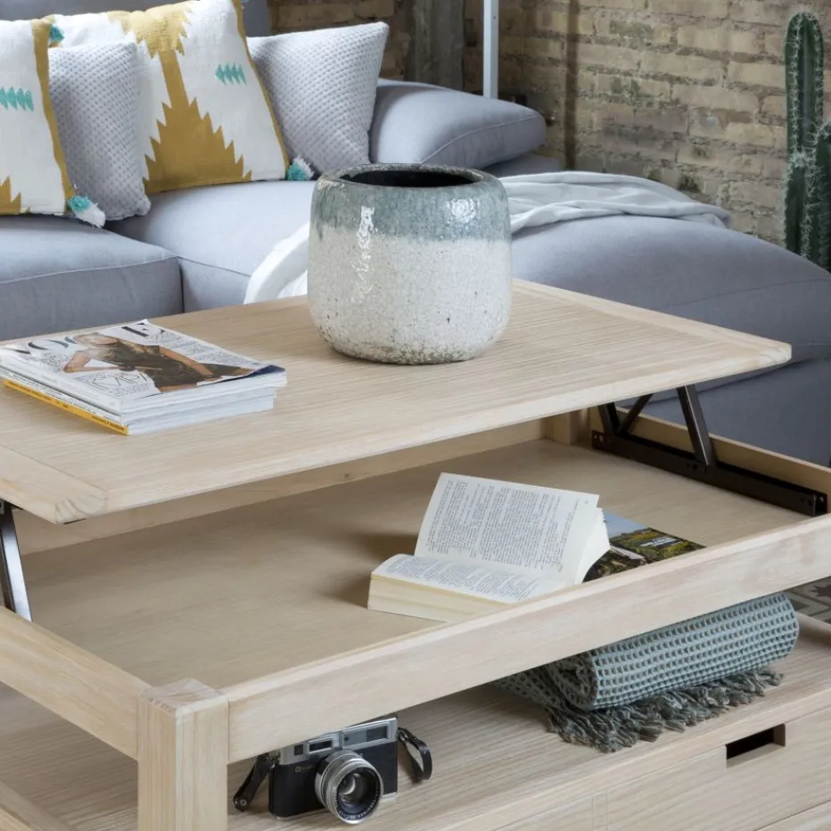 Jil Table basse relevable en bois couleur naturelle^Banak