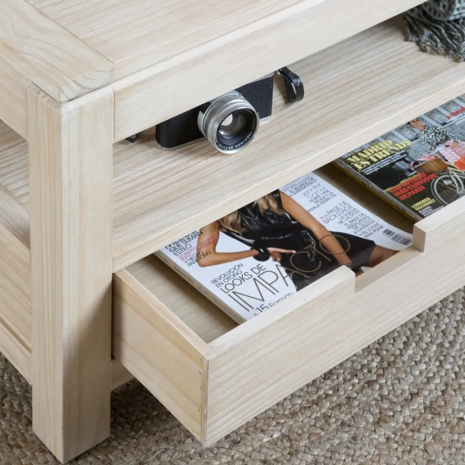 Jil Table basse relevable en bois couleur naturelle^Banak