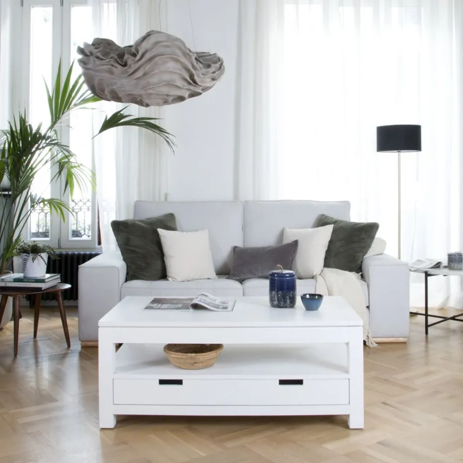 Jil Table basse relevable en bois laqué blanc^Banak New