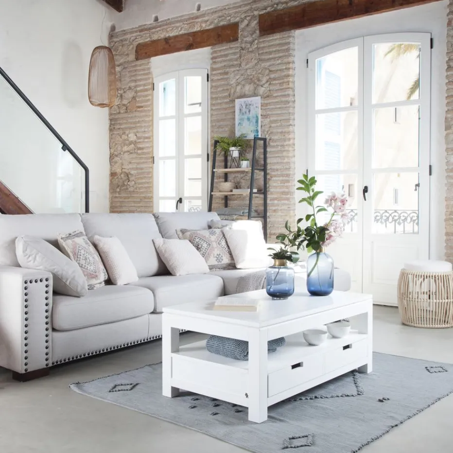 Jil Table basse relevable en bois laqué blanc^Banak New