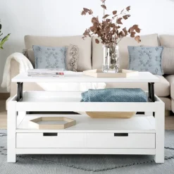 Jil Table basse relevable en bois laqué blanc^Banak New