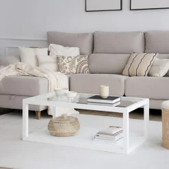 Juliet Table basse en bois et verre laqué en blanc^Banak New