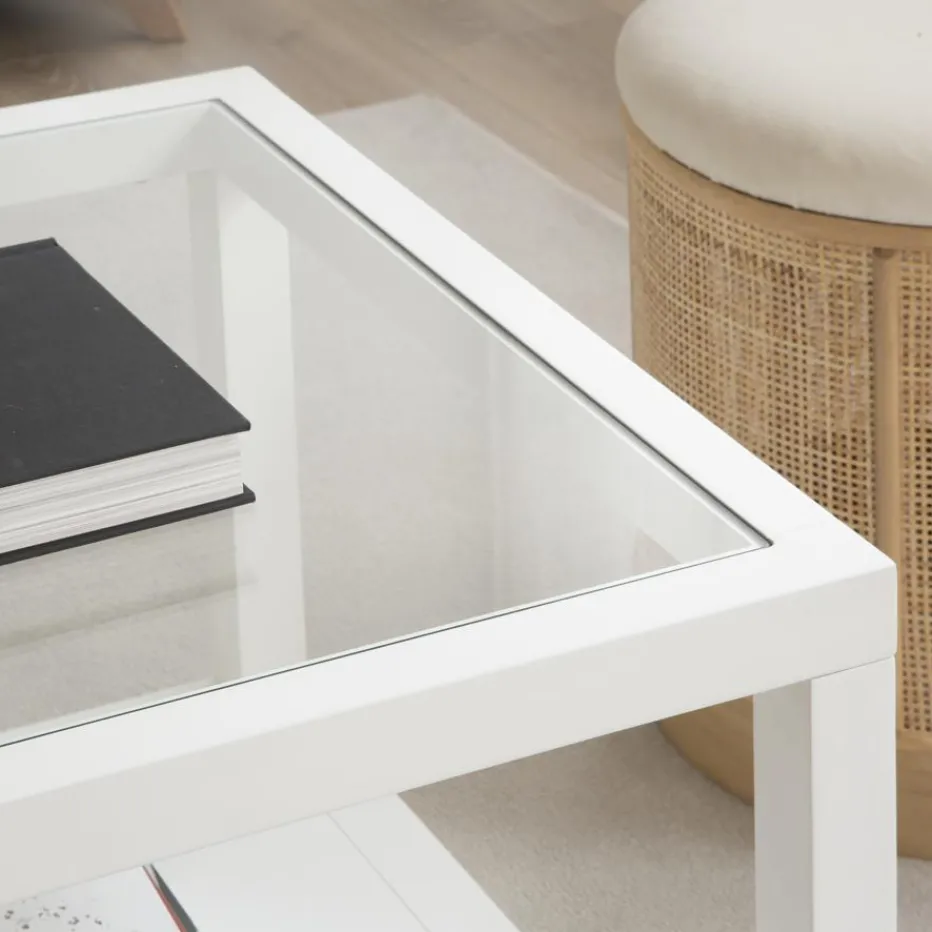 Juliet Table basse en bois et verre laqué en blanc^Banak New