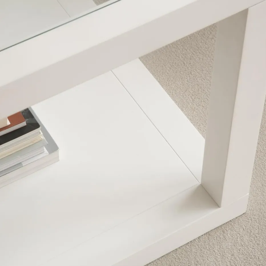 Juliet Table basse en bois et verre laqué en blanc^Banak New