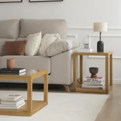 Juliet Table d'appoint en bois et verre couleur ch&ecirc;ne naturel^Banak Online