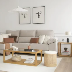 Juliet Table d'appoint en bois et verre couleur chêne naturel^Banak Online