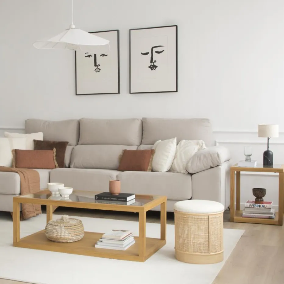 Juliet Table d'appoint en bois et verre couleur chêne naturel^Banak Online