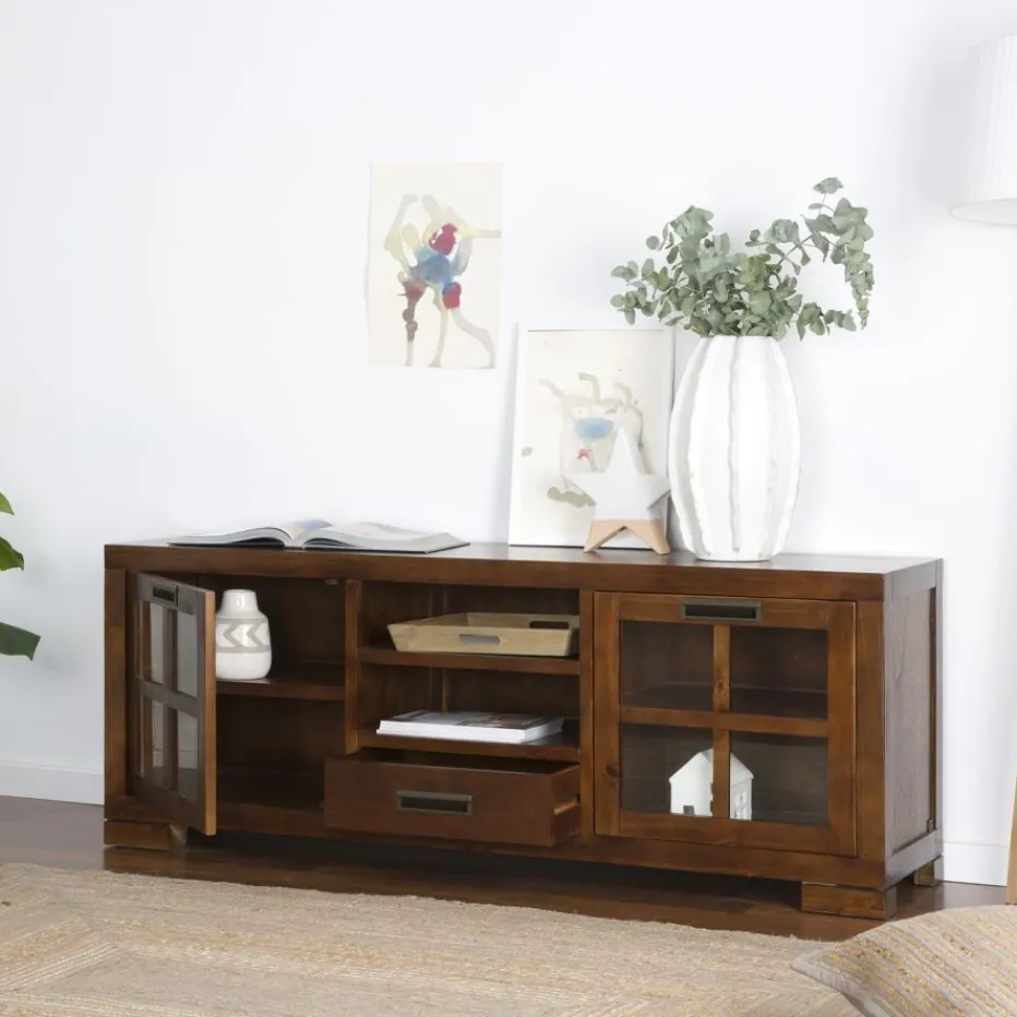 Kenia Meuble tv en bois couleur teck^Banak