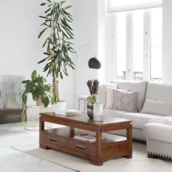 Kenia Table basse relevable en bois couleur teck^Banak New