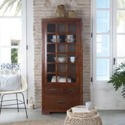 Kenia Vitrine individuelle en bois de couleur teck^Banak Online