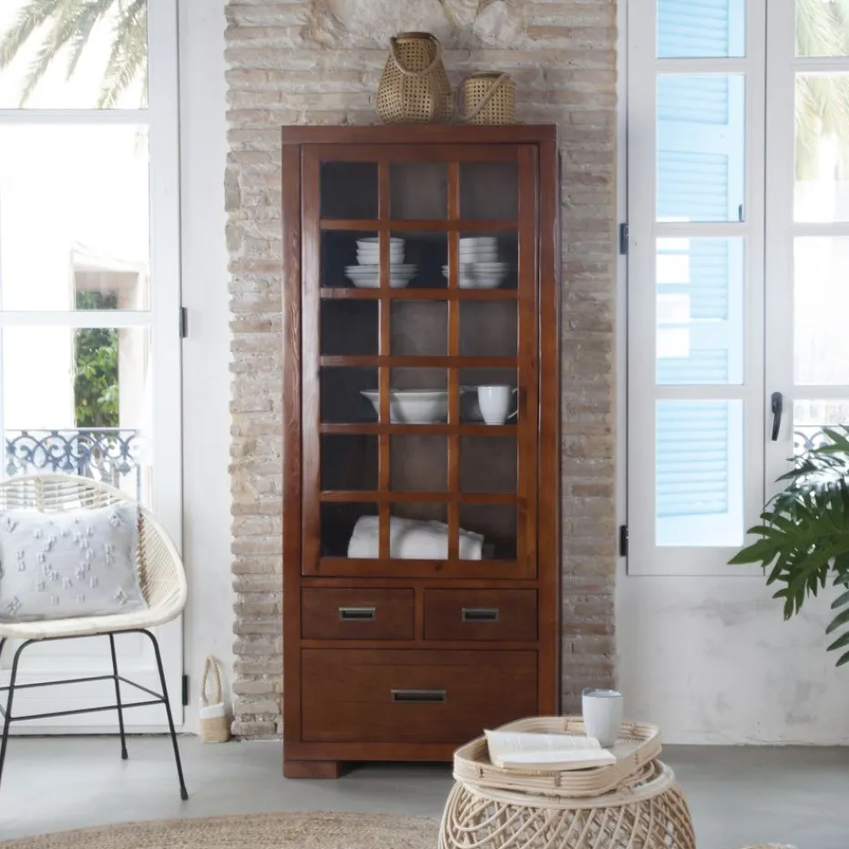 Kenia Vitrine individuelle en bois de couleur teck^Banak Online