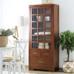 Kenia Vitrine individuelle en bois de couleur teck^Banak Online