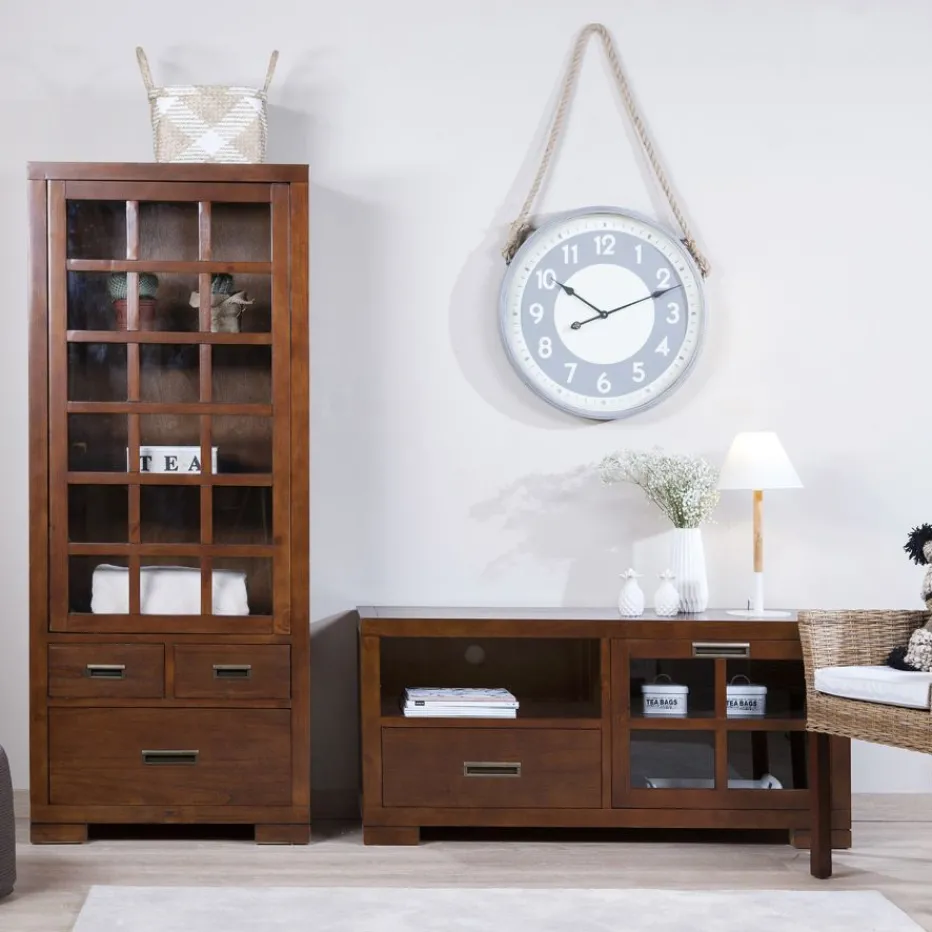 Kenia Vitrine individuelle en bois de couleur teck^Banak Online